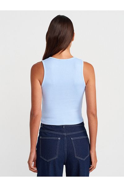 Dilvin 21005 Crop Top cu efect de spălare-albastru