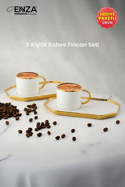 Enza Aura Set of 2 Porcelain Coffee Cups 90 ml Gold