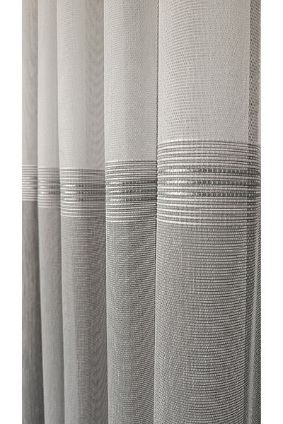 Yuka Silver Striped Half Gray Tulle Curtain Non-Wrinkle Non-Ironing Skirt