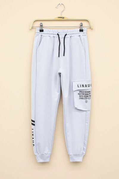 Cansın Mini Gray Text Printed Pocket Boys' Tracksuit - 20209