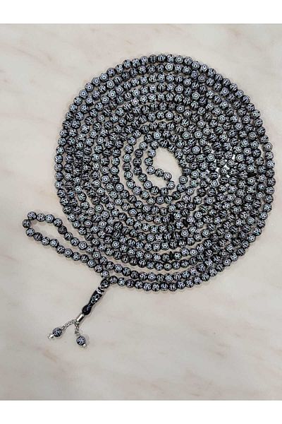 Bayraktar 500 Luxury Rosary Gilded Flower Embroidered Black Color