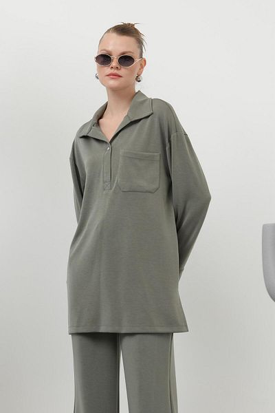 Loreen 20605 Women's Snap Collar and Pocket Detailed Trouser Suit