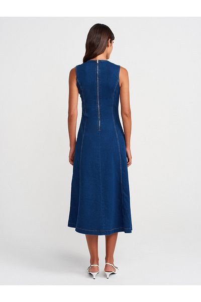 Dilvin 90553 Μακρύ Τζιν Φόρεμα Lycra-Μπλε