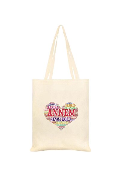 Çınar Bez Çanta Annem Baskılı Ham Bez Çanta