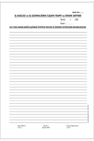 OKULLAR YAYINEVİ İŞ SAĞLIĞI VE GÜVENLİĞİ CİLTLİ 20X28 TESPİT VE ÖNERİ DEFTERİ