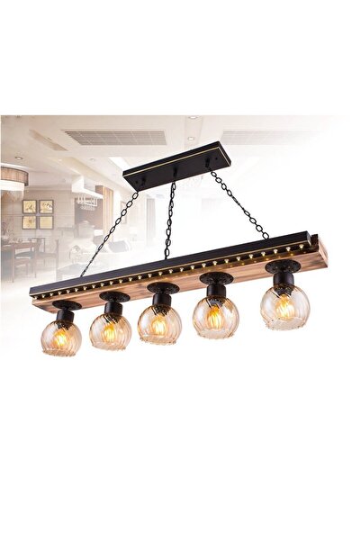 Sedef 5'li E27 Duy Siyah Renk Metal Eskitme Yanık Ahşap Retro Bal Camlı Led T...