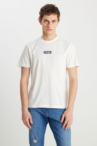 WRANGLER Μπλουζάκι με λογότυπο 100% βαμβάκι με κανονική εφαρμογή κανονική εφαρμογή Crew Neck Ecru Mini