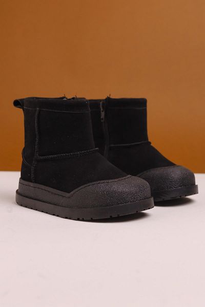 Limoya Jasmin Black Suede Παιδικές Μπότες με Αντίστροφη Ραφή και Λεπτομέρεια Γούνας Εσωτερικά