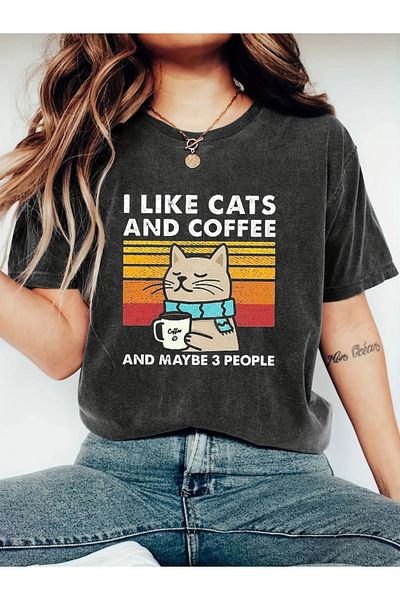 Touz Moda I Like Cats Washable Oversize Vintage Tshirt