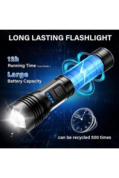 fulina Flashlight High Lumens, 1000000 Lumens Led Tactical Flashlight Powered,7 Light Modes, Dual Button