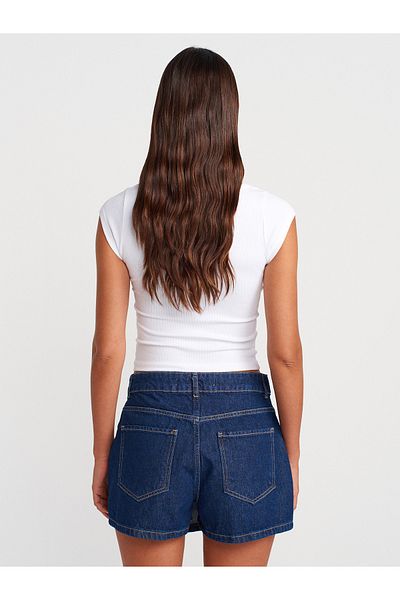 Dilvin 71973 Denim Shorts with Front Section Skirt-Navy Blue