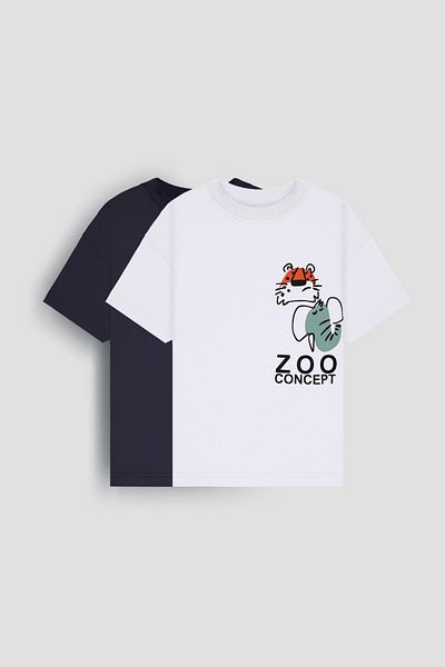 Perendi Μπλουζάκι 100% Cotton Double Zoo Printed - Double Boy Oversize T-Shirt Ecru/Smoked