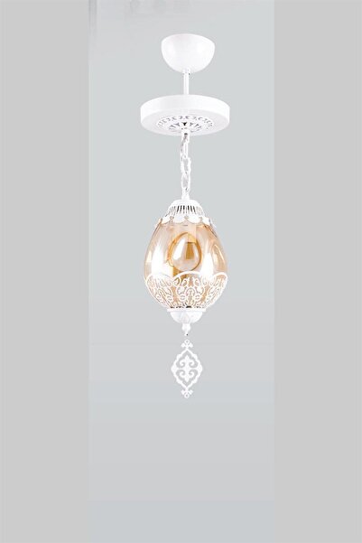 Sedef Tekli E27 Duy Beyaz Silme Boyalı Bal Camlı Sarkıt Avize