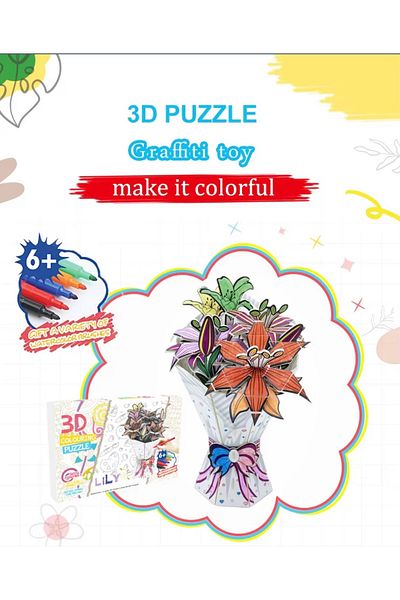 Kostbar 3D Puzzle Painting Kit 34 Pieces with 10 Pens DIY Hobby Set