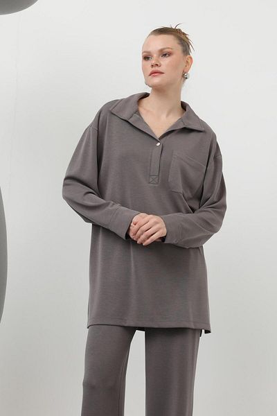 Loreen 20605 Women's Snap Collar and Pocket Detailed Trouser Suit