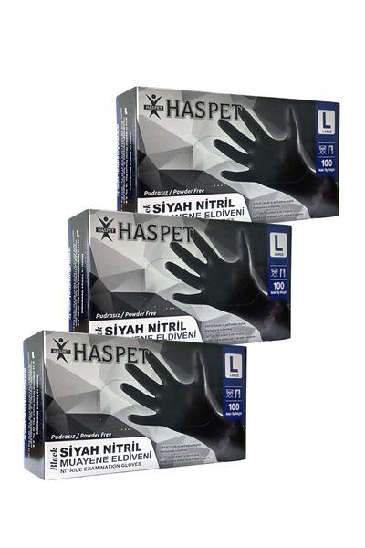 Has-Pet Black Nitrile Powder-Free Gloves Size L Triple Pack 300 Pieces
