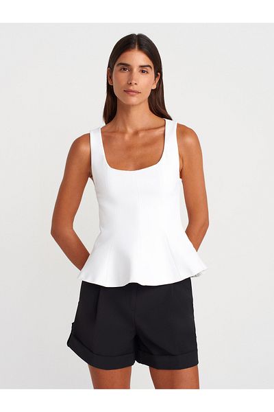 Dilvin 50291 Τετράγωνος Γιακάς Peplum Top-Ecru