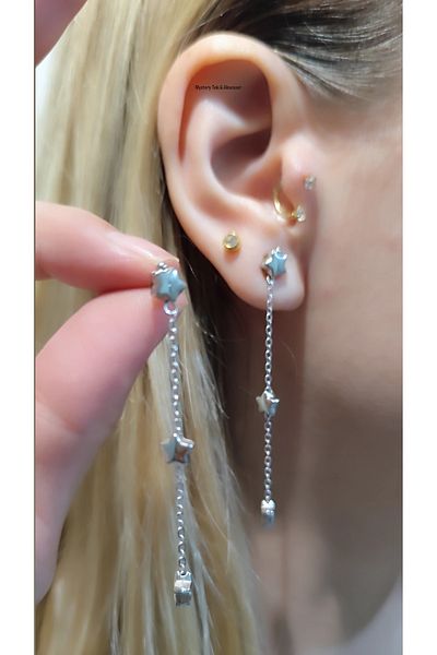 MYSTERY TAKI AKSESUAR Star Chain Dangle Earrings