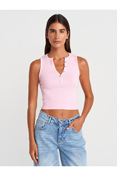 Dilvin Pink 21005 Wash Effect Crop Top