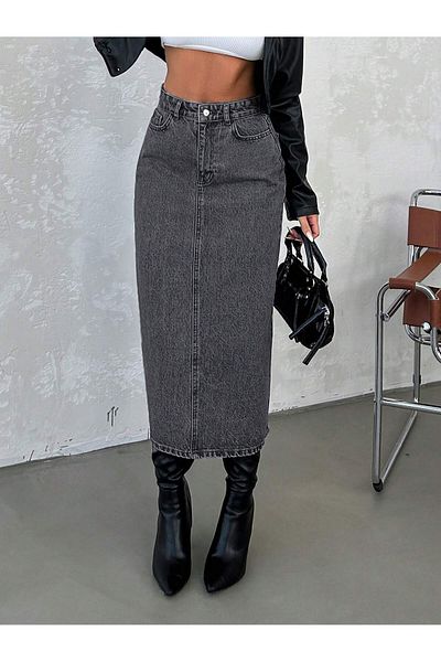 Dema Women's Denim Cotton Black Long Skirt