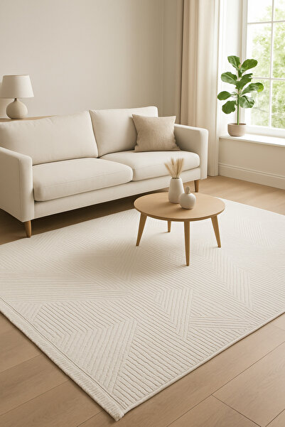 KARAR HALI SPOR KREM RENLİ SAÇAKLI AKRİLİK HALI