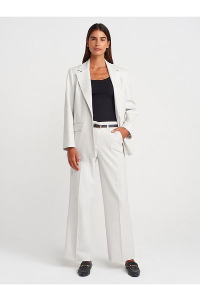 Dilvin 71660 High Waist Belted Trousers-Light Gray