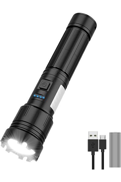 fulina Flashlight High Lumens, 1000000 Lumens Led Tactical Flashlight Powered,7 Light Modes, Dual Button