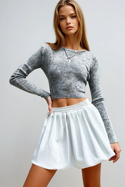 VAGGON Γυναικεία μπλούζα Anthracite Crew Neck Faded Effect Prmx12688