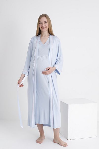 Miss Dünya Lissa Pregnant and Maternity V-Neck Zero Sleeve Nightgown Set with Dressing Gown