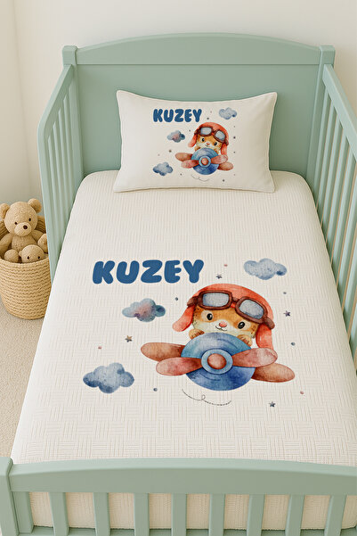 Lilabio %100 Pamuk İsme Özel İsimli 100x150 cm Pike Seti Pilot Ayıcık