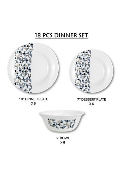 Melrich 18 Pcs Opal ware Dinner Set Dinner plate, Dessert plate, Bowl BPA Free Durable and Stylish