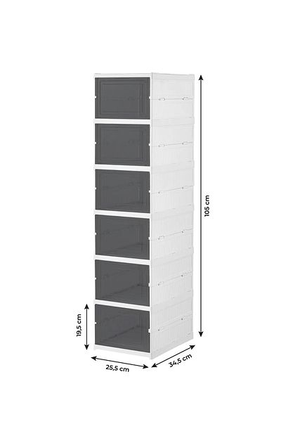 Dükkanönü Suport pentru pantofi modular cu 6 niveluri Set cutie de pantofi de lux Dulap pliabil stivuibil alb