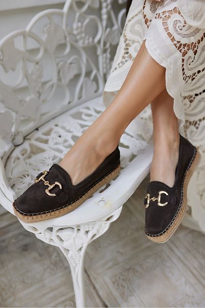ANGELİNA JONES Nazsa Women's Brown Suede Buckle Espadril Sole Loafer Shoes