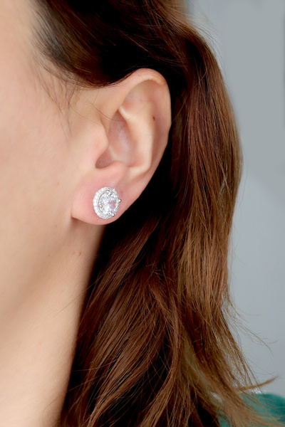 Silveranka 925 Ayar Gümüş Yuvarlak Taşlı Küpe