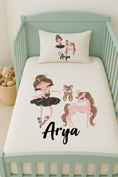 Lilabio %100 Pamuk İsme Özel İsimli 100x150 cm Pike Seti Balerin ve Unicorn