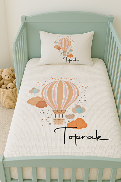 Lilabio %100 Pamuk İsme Özel İsimli 100x150 cm Pike Seti Turuncu Balon