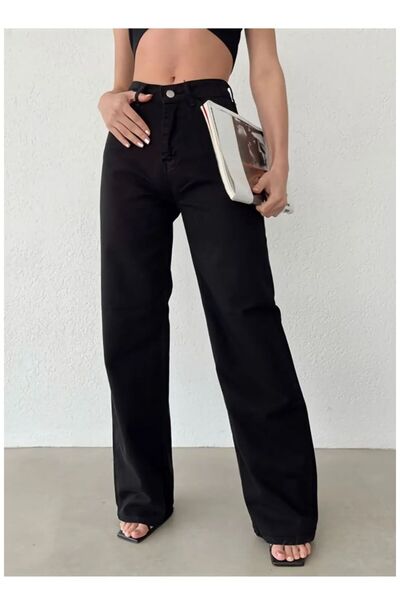 Shield Life Crne palazzo ženske farmerke Visok struk širokih nogavica Palazzo...