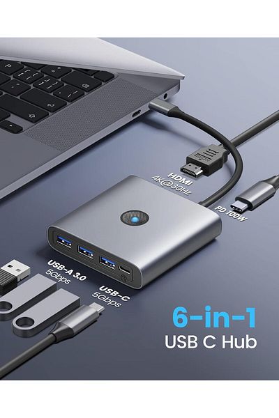 COOYA USB C Docking Station, 6 in 1 USB C Hub with 4K HDMI, 100W PD Charging, Compact and High-Speed USB C