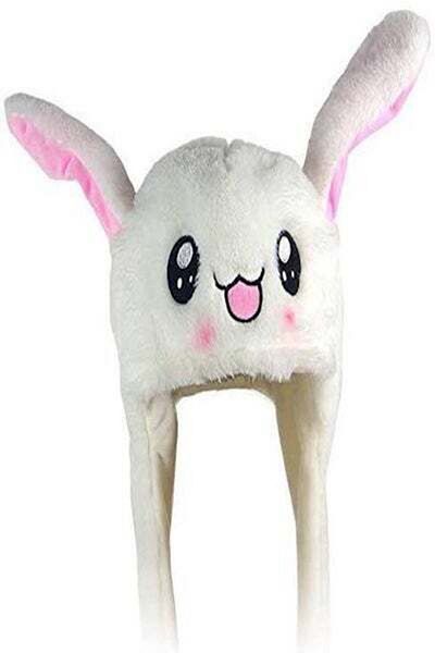 HALAMODO Plush Rabbit Ear Hat White/Pink/Black