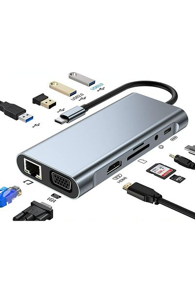 COOYA 11-in-1 USB C hub Docking Station, Triple Display HDMI+VGA, Rj45 USB3.0 & 2.0 SD TF Reader Gigabit