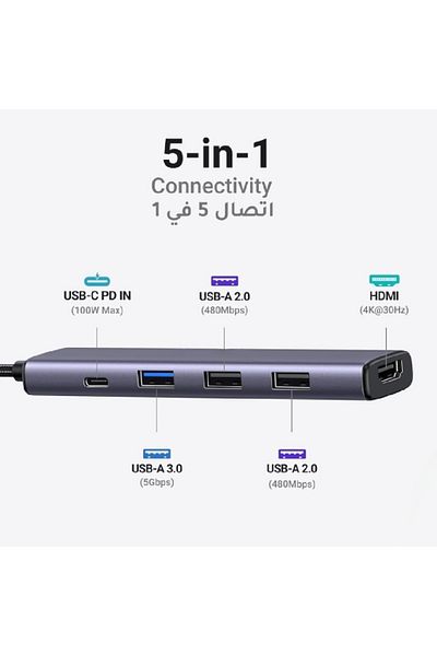 COOYA USB C Hub with 100W PD Charging, 3 USB A Data Ports, Type C to HDMI 4K30Hz Multiport Adapter