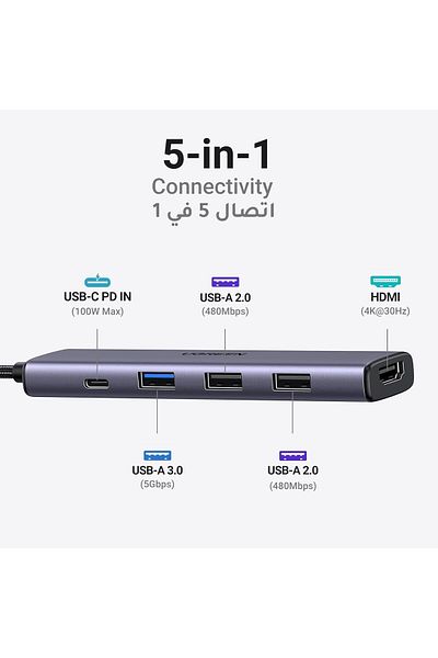 COOYA Revodok 105 USB C Hub with 100W PD Charging, Type C to HDMI 4K30Hz Adapter, 3 USB A Data Ports