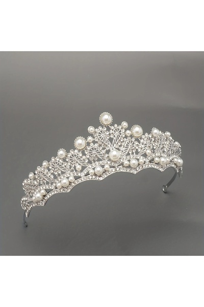 GlassySKY Coroană cu perle și pietre pentru nuntă, mireasă, henna, ziua de na...