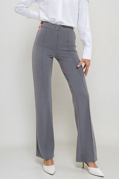 VAGGON Women's Gray High Waist Front Grassed Wide Leg Lycra Trousers Prmx9979