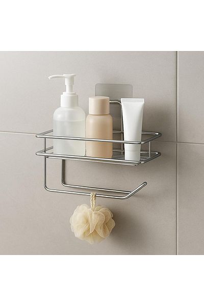 Alper Banyo Toilet Paper Hanger with Strong Adhesive Replacement Shelf Bathroom Organizer Chrome