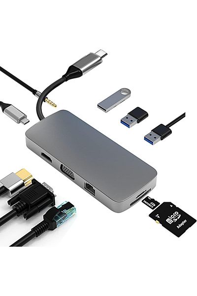 COOYA 10 in 1 USB C to HDMI 4K Adapter, with VGA, PD Charging Port, Gigabit Ethernet Port, SD Card Reader