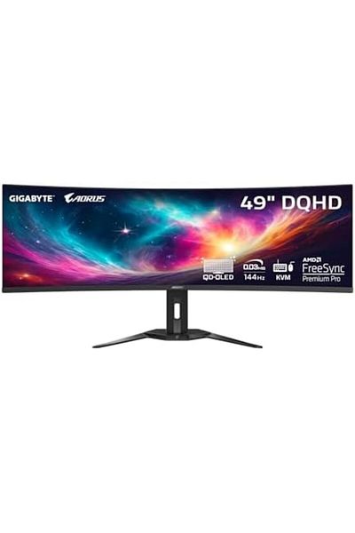 Gigabyte - AORUS CO49DQ - شاشة OLED QD مقاس 49 بوصة - دقة 5120x1440 DQHD 32:9-1800R - معدل تحديث 144 هرتز - 0.03 مللي ثانية - AMD FreeSyn
