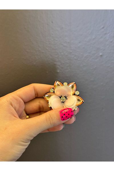 Gönülden Tasarım 5X5 cm Pink Stone Sequined Flower Coat of Arms Sewing Applique
