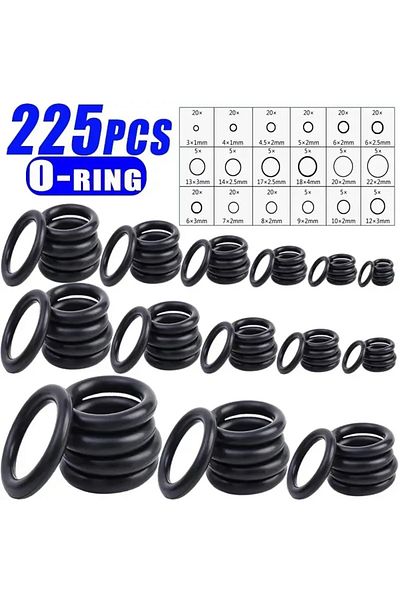 Generic 225Piece Rubber Gasket Set in Various Sizes for Professional, Home, Plumbing and Repair Work- Black