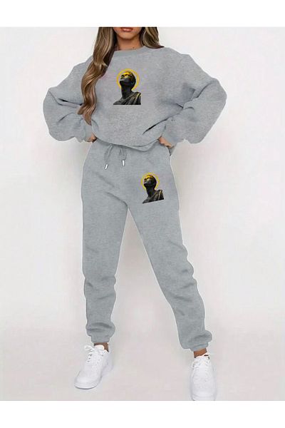 RPT MODA Oversized Yellow Plan Printed Detail Cycling Collar Double Team Tracksuit